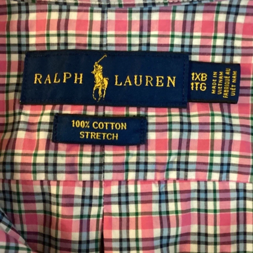 Polo Ralph Lauren Mens‎ Pink Blue Plaid Button Down Shirt Classic Fit Cotton XL